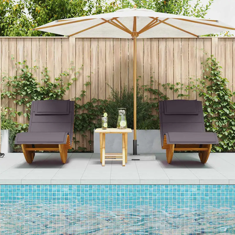 Sun Lounger with Cushion 2-person 2 pcs Brown Solid Acacia Wood