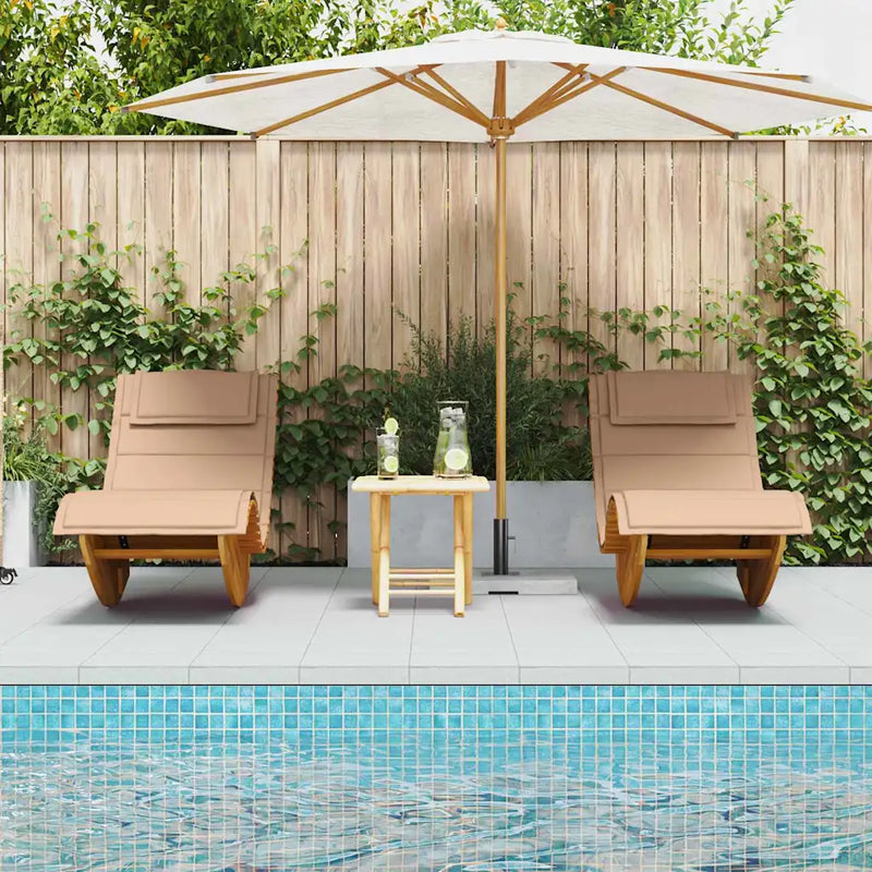 Sun Lounger with Cushion 2-person 2 pcs Brown Solid Acacia Wood
