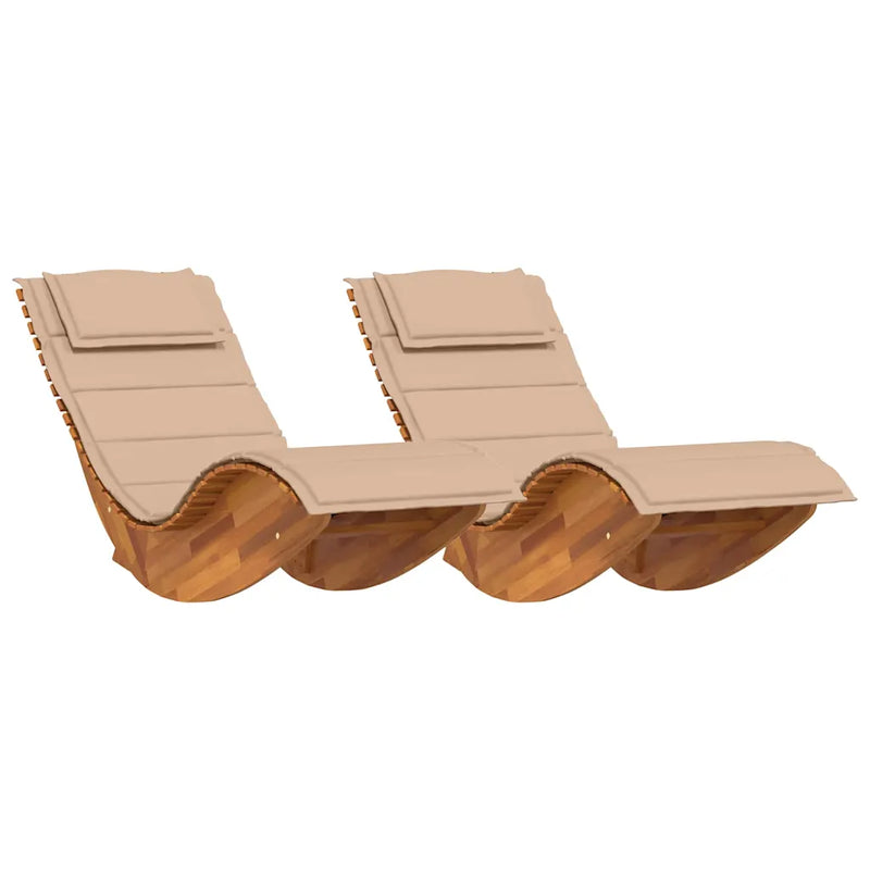 Sun Lounger with Cushion 2-person 2 pcs Brown Solid Acacia Wood