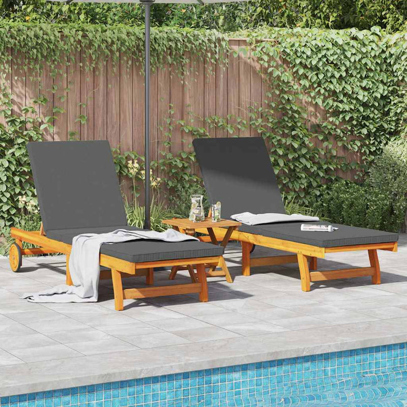 vidaXL Sun Lounger Reclining 2-person 2 pcs Brown Solid Acacia Wood