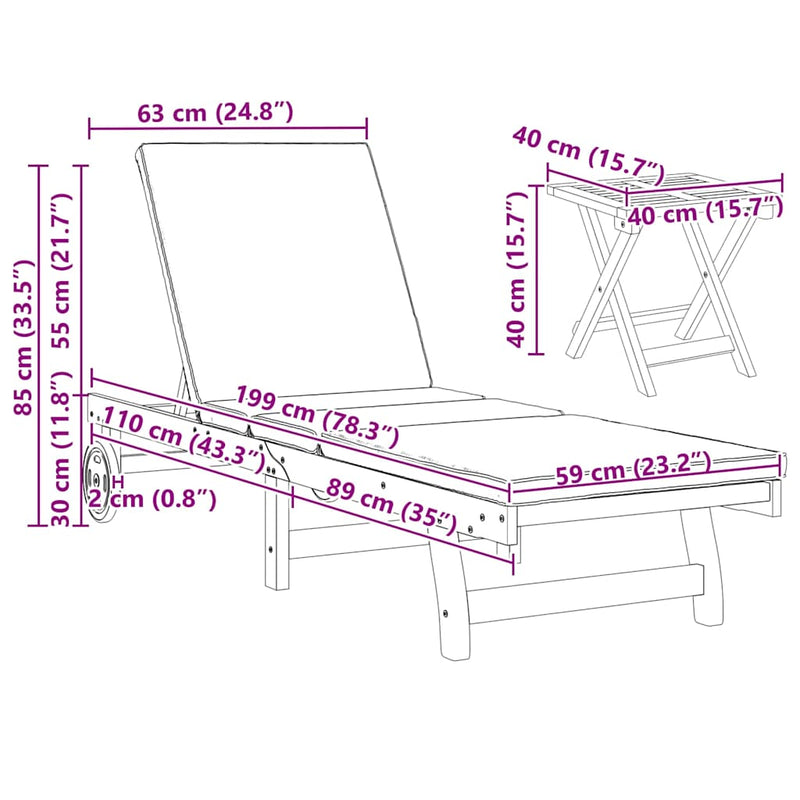 vidaXL Sun Lounger 2 pcs Brown 40 x 40 x 40cm Solid Acacia wood