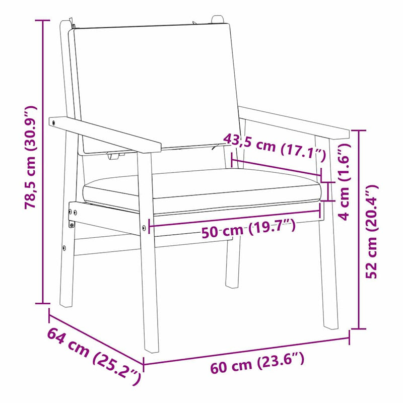 vidaXL Garden Chair with Cushion 2 pcs Brown Solid Acacia wood