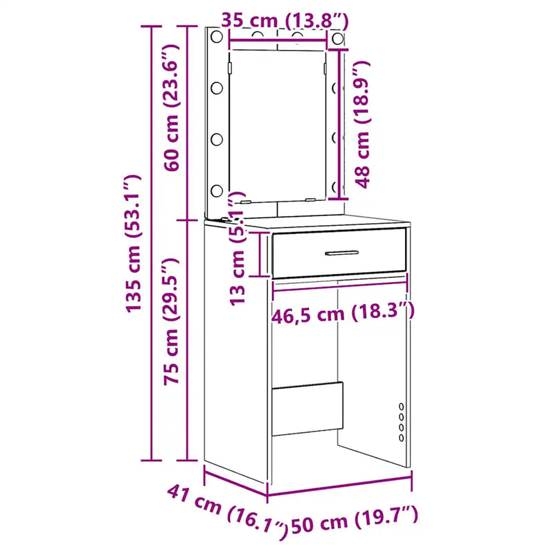 Dressing Table White 50 x 41 x 135 cm Engineered Wood