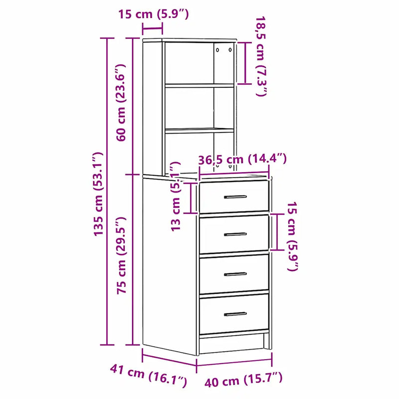 Highboard with Drawer White 40 x 41 x 135 cm Engineered wood