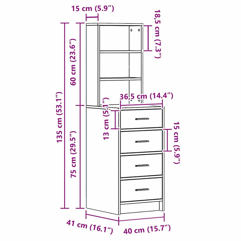vidaXL Highboard with Drawer White 40 x 41 x 135 cm Engineered wood