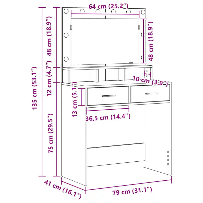 Dressing Table White 79 x 41 x 135 cm Engineered Wood