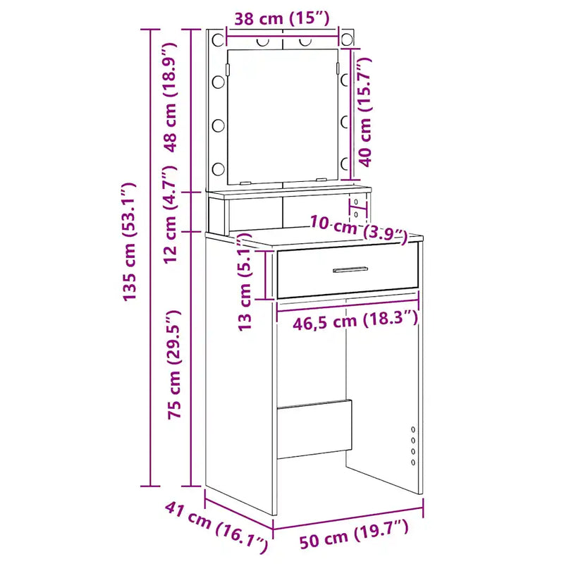 Dressing Table White 50 x 41 x 135 cm Engineered Wood
