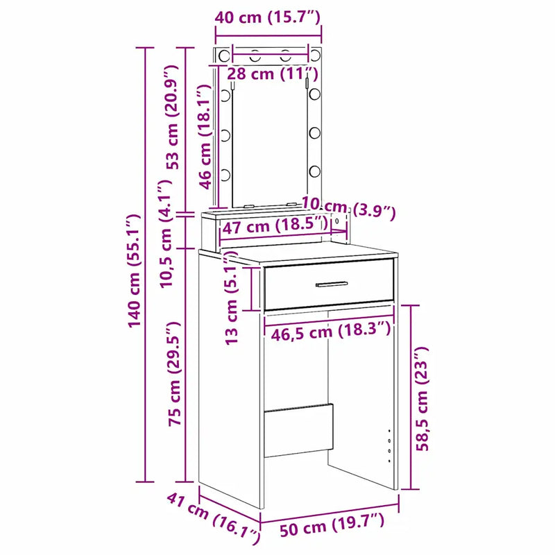 Dressing Table White 50 x 41 x 140 cm Engineered Wood