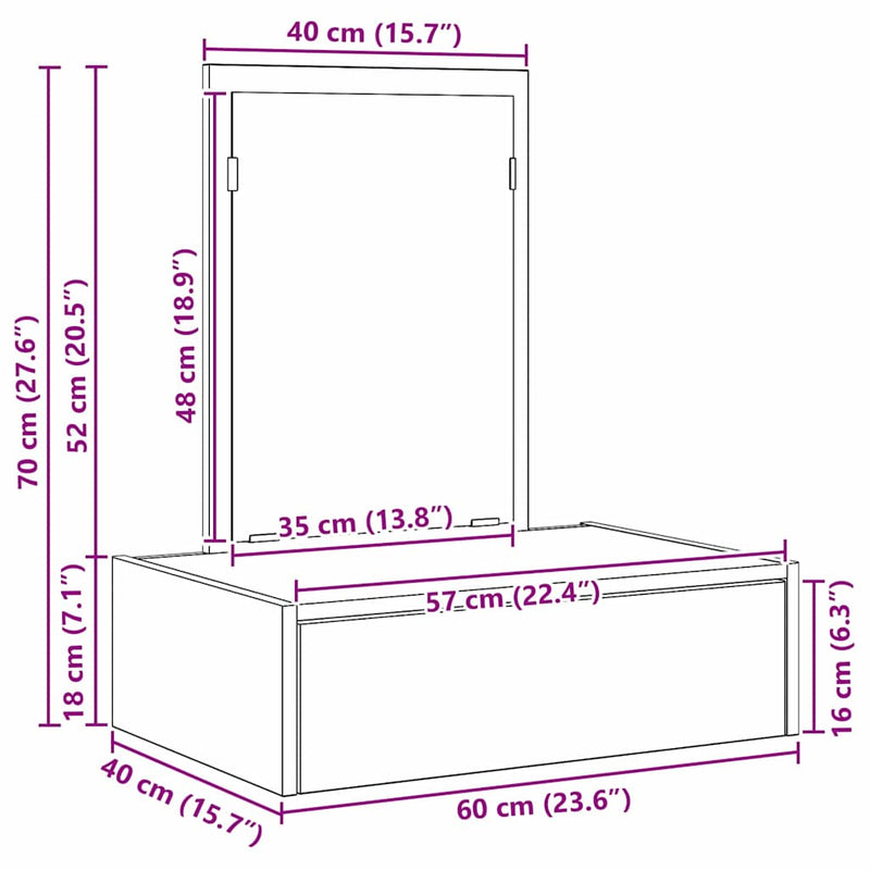 vidaXL Dressing Table White 60 x 40 x 70 cm Engineered Wood