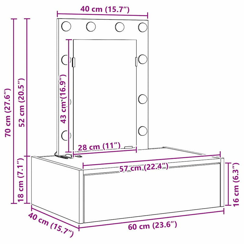 vidaXL Dressing Table White 60 x 40 x 70 cm Engineered Wood