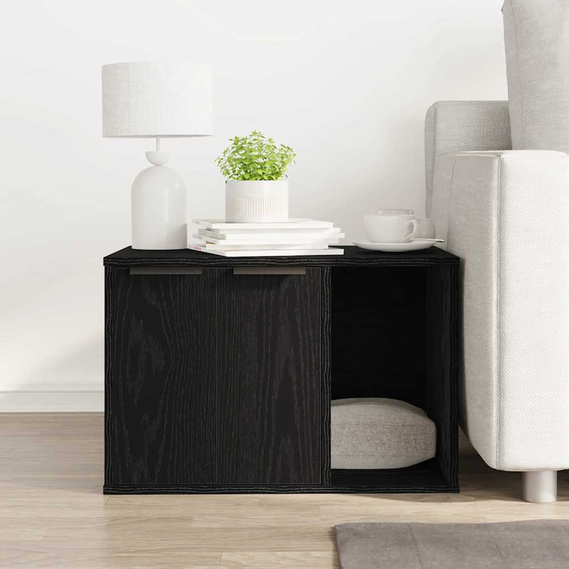 vidaXL Cat Litter Box Enclosure Black Oak 60x40x40 cm Engineered Wood