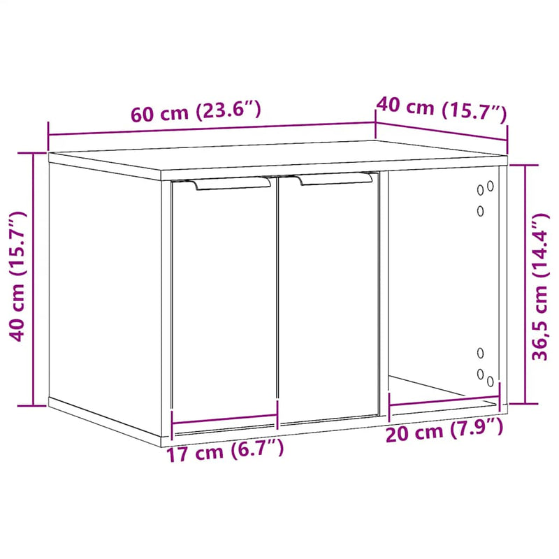 vidaXL Cat Litter Box Enclosure Black Oak 60x40x40 cm Engineered Wood