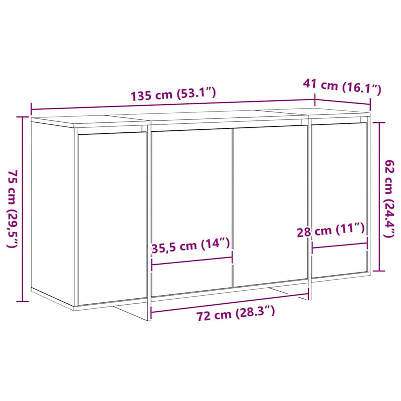 vidaXL Sideboard Smoked oak 135 x 41 x 69 cm Engineered wood