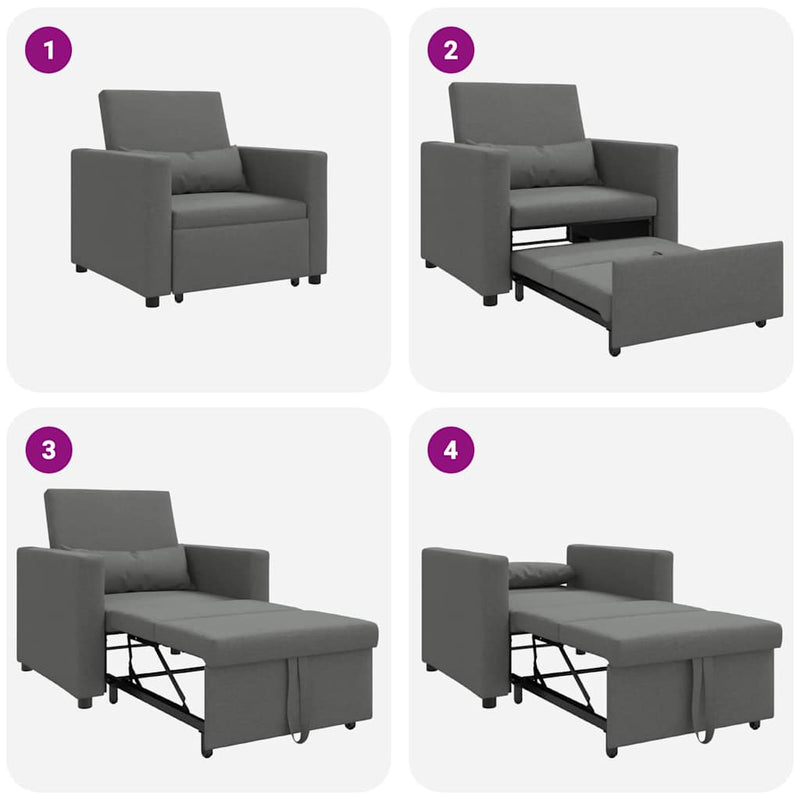 vidaXL Pull out Sofa Bed Single Dark grey 90 x 165 x 87 cm Fabric