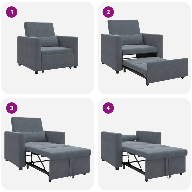 vidaXL Pull out Sofa Bed Single Dark grey 90 x 165 x 87 cm Velvet