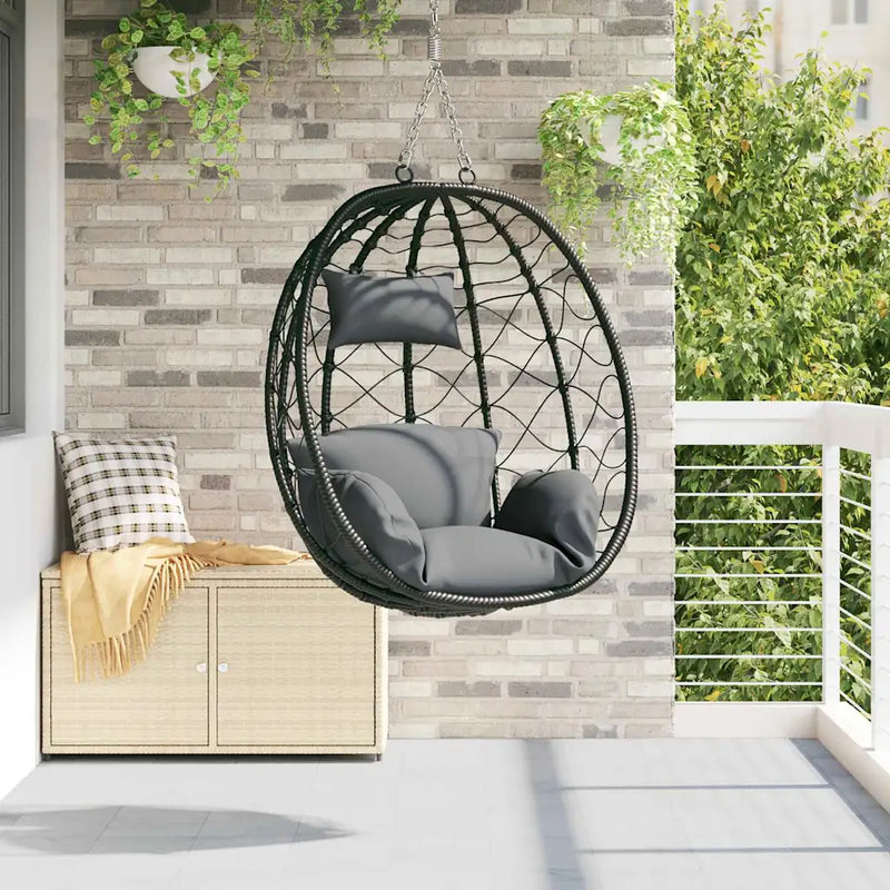 Hanging Egg Chair Anthracite 91.5 x 54.5 x 107 cm Poly Rattan