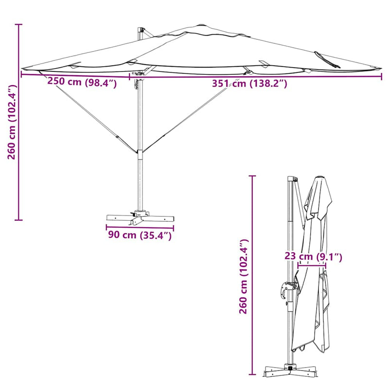 vidaXL Parasol Anthracite 351 x 250 x 260 cm Polyester and Aluminium