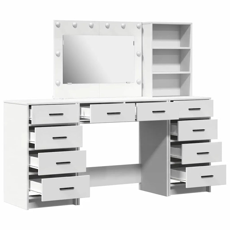 Dressing Table with Mirror Lights 3 pcs White Engineered Wood