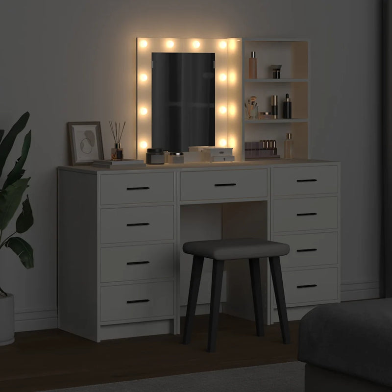 Dressing Table with Mirror Lights 3 pcs White Engineered wood