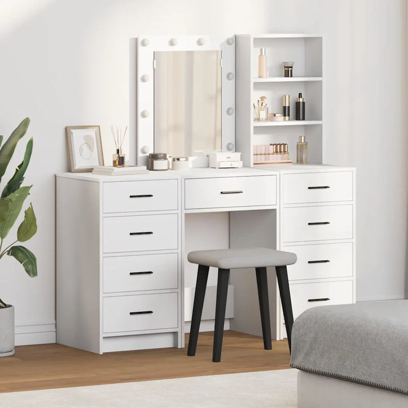 Dressing Table with Mirror Lights 3 pcs White Engineered wood