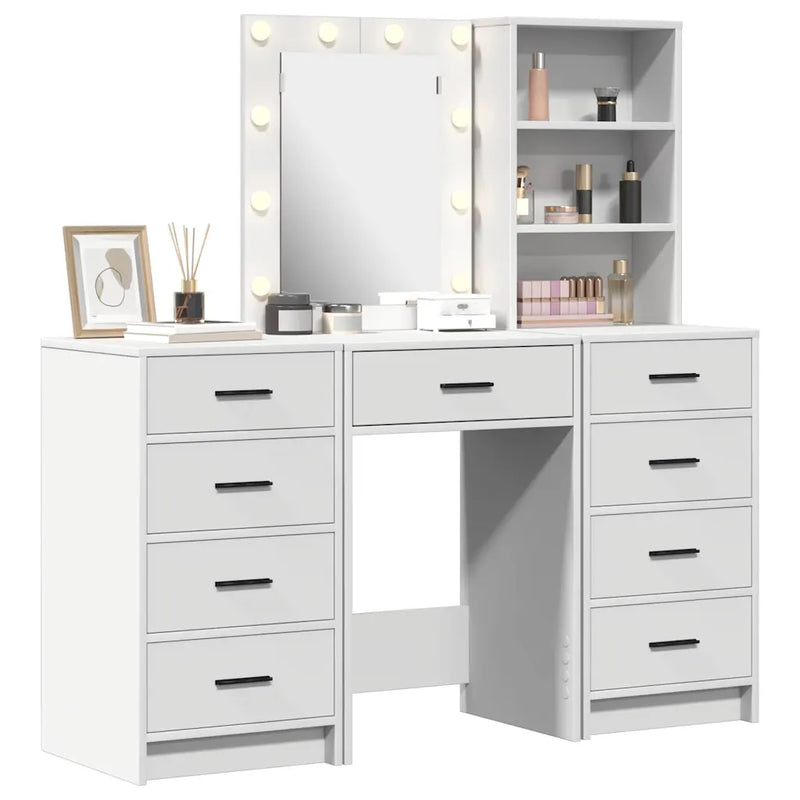 Dressing Table with Mirror Lights 3 pcs White Engineered wood