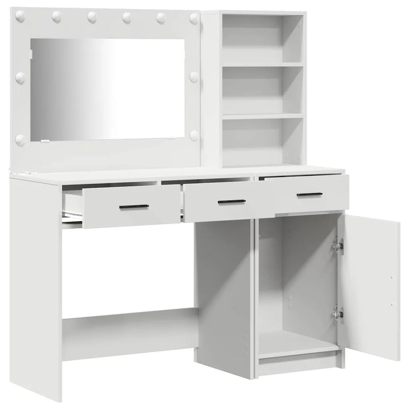 Dressing Table with Mirror Lights 2 pcs White Engineered Wood