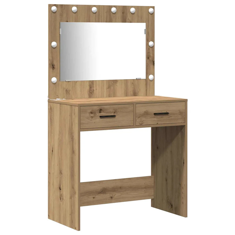 Dressing Table with Mirror Lights 2 pcs Brown Engineered Wood