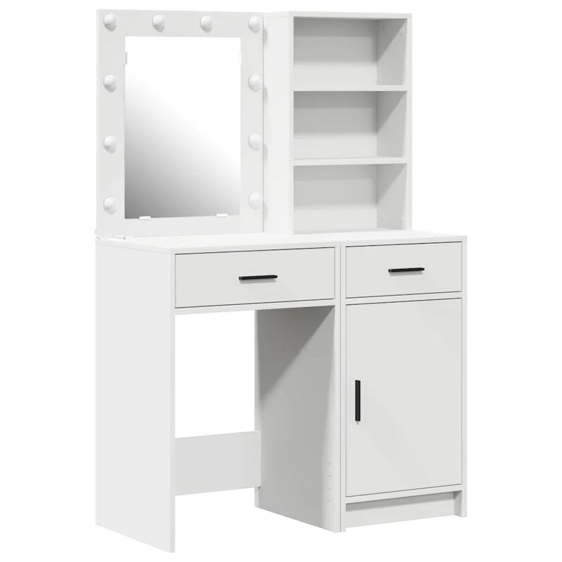 Dressing Table Set with LED 2 pcs White Engineered Wood