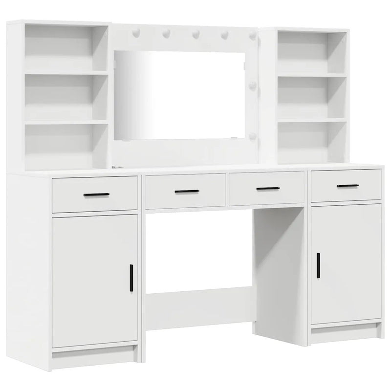 Dressing Table Set with LED 3 pcs White Engineered Wood