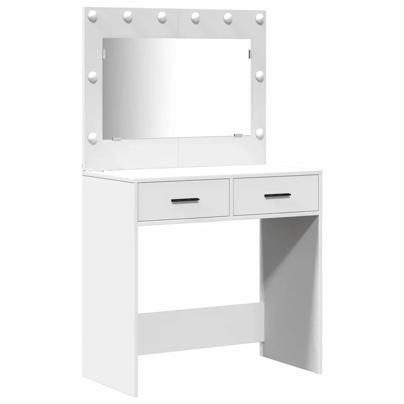 Dressing Table Set with LED 3 pcs White Engineered Wood