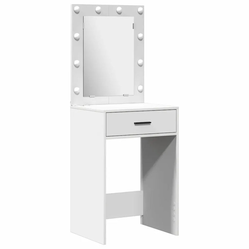 Dressing Table Set with LED 3 pcs White Engineered Wood