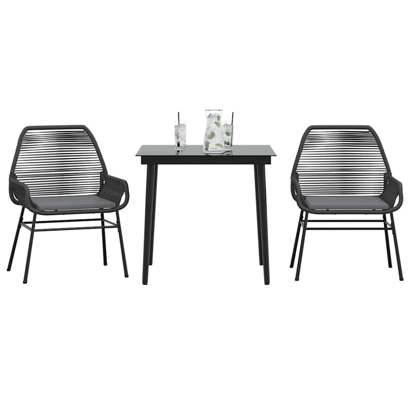 vidaXL 3 Piece Garden Dining Set with Cushions Black Poly Rattan Glass