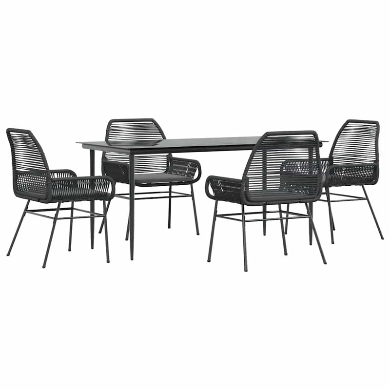 vidaXL 5 Piece Garden Dining Set with Cushions Black Poly Rattan Glass