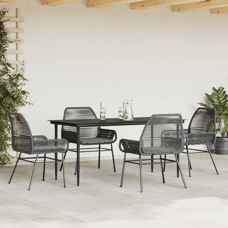 vidaXL 5 Piece Garden Dining Set with Cushions Black Poly Rattan Glass