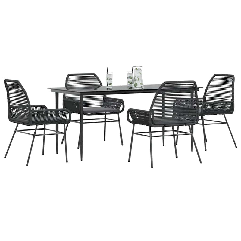 vidaXL 5 Piece Garden Dining Set with Cushions Black Poly Rattan Glass