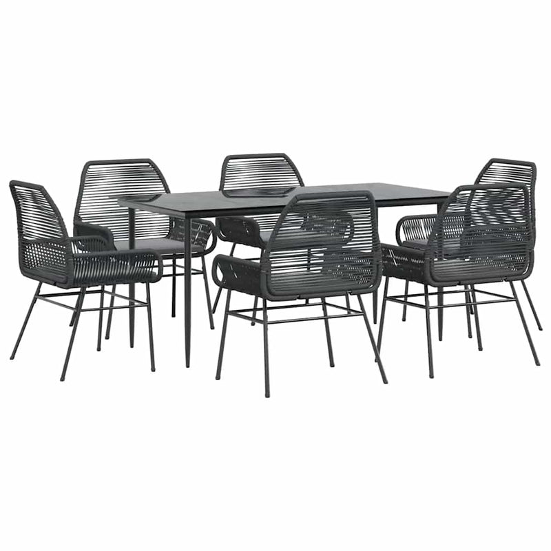 vidaXL 7 Piece Garden Dining Set with Cushions Black Poly Rattan Glass