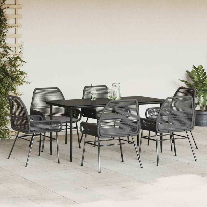vidaXL 7 Piece Garden Dining Set with Cushions Black Poly Rattan Glass