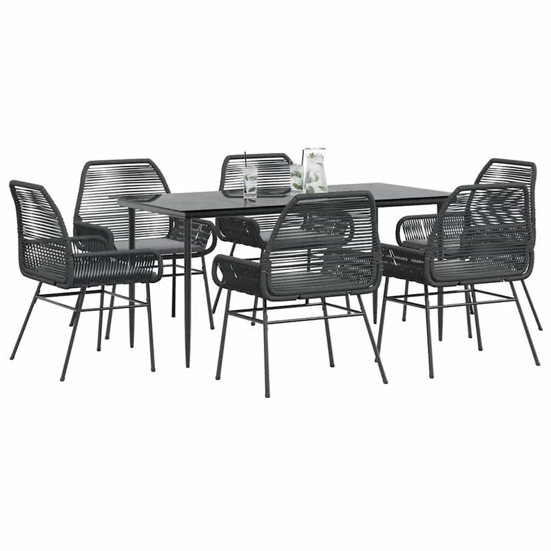 vidaXL 7 Piece Garden Dining Set with Cushions Black Poly Rattan Glass