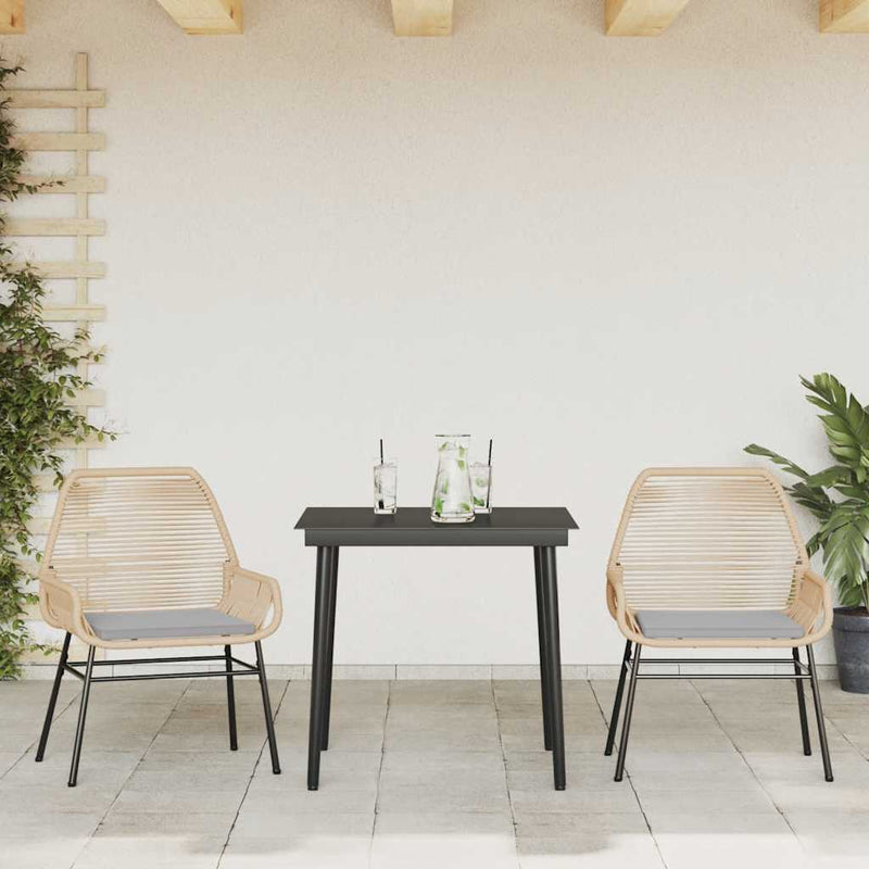 vidaXL 3 Piece Garden Dining Set with Cushions Brown Poly Rattan Glass