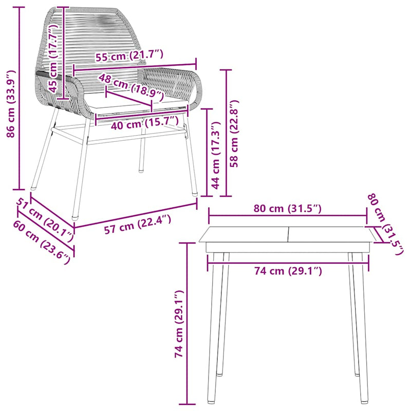 vidaXL 3 Piece Garden Dining Set with Cushions Brown Poly Rattan Glass