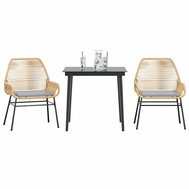 vidaXL 3 Piece Garden Dining Set with Cushions Brown Poly Rattan Glass