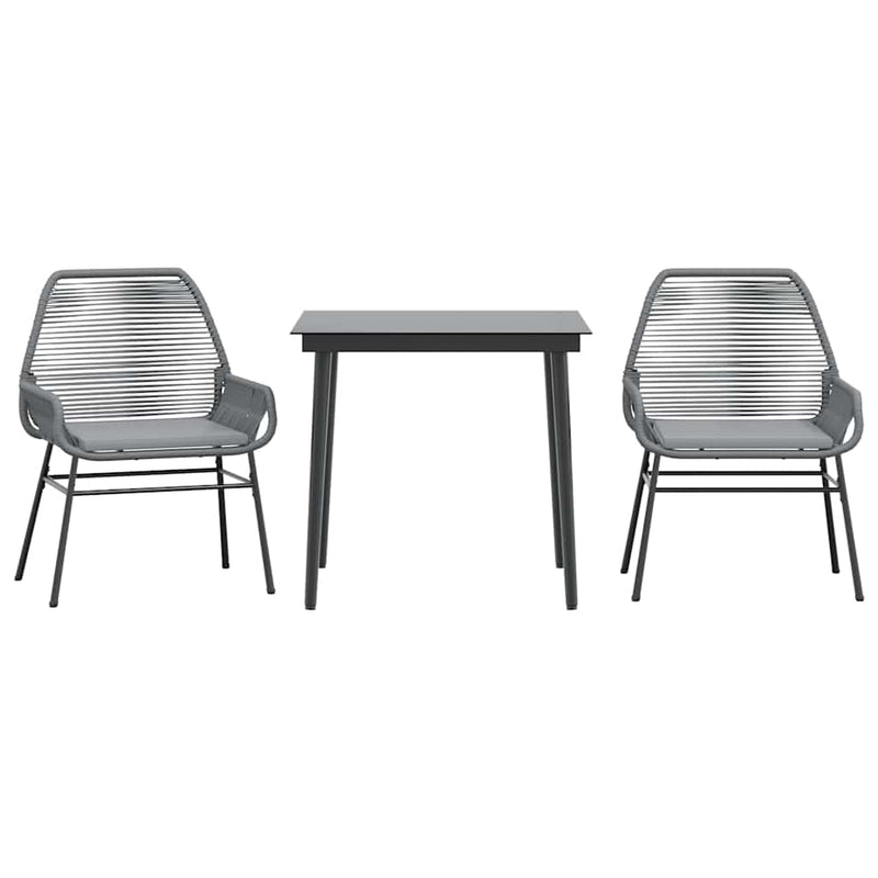 vidaXL 3 Piece Garden Dining Set with Cushions Grey Poly Rattan Glass