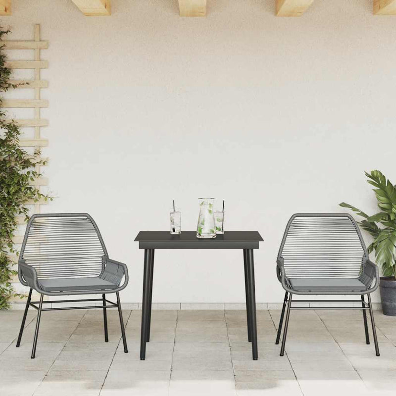 vidaXL 3 Piece Garden Dining Set with Cushions Grey Poly Rattan Glass