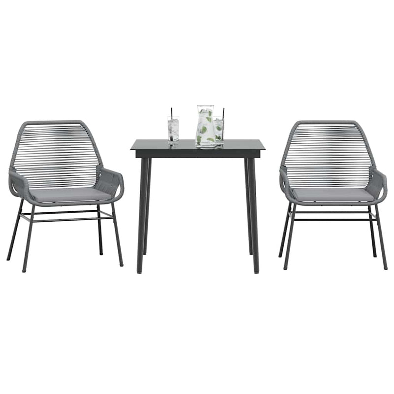 vidaXL 3 Piece Garden Dining Set with Cushions Grey Poly Rattan Glass