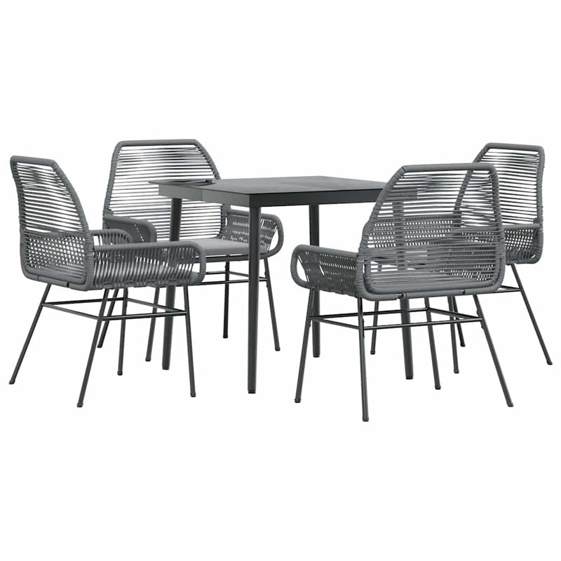 vidaXL 5 Piece Garden Dining Set with Cushions Grey Poly Rattan Glass