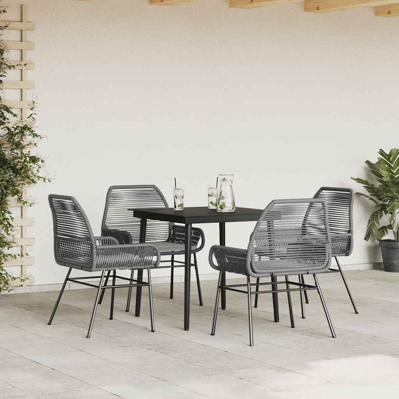 vidaXL 5 Piece Garden Dining Set with Cushions Grey Poly Rattan Glass