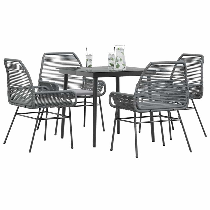 vidaXL 5 Piece Garden Dining Set with Cushions Grey Poly Rattan Glass