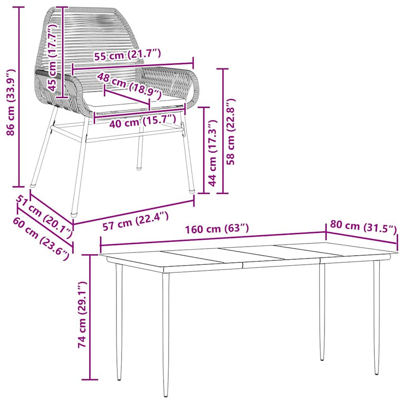 vidaXL 5 Piece Garden Dining Set with Cushions Grey Poly Rattan Glass