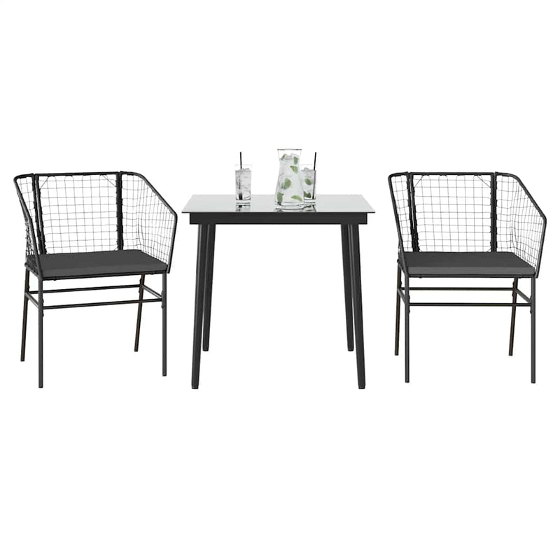 vidaXL 3 Piece Garden Dining Set with Cushions Black Poly Rattan Glass