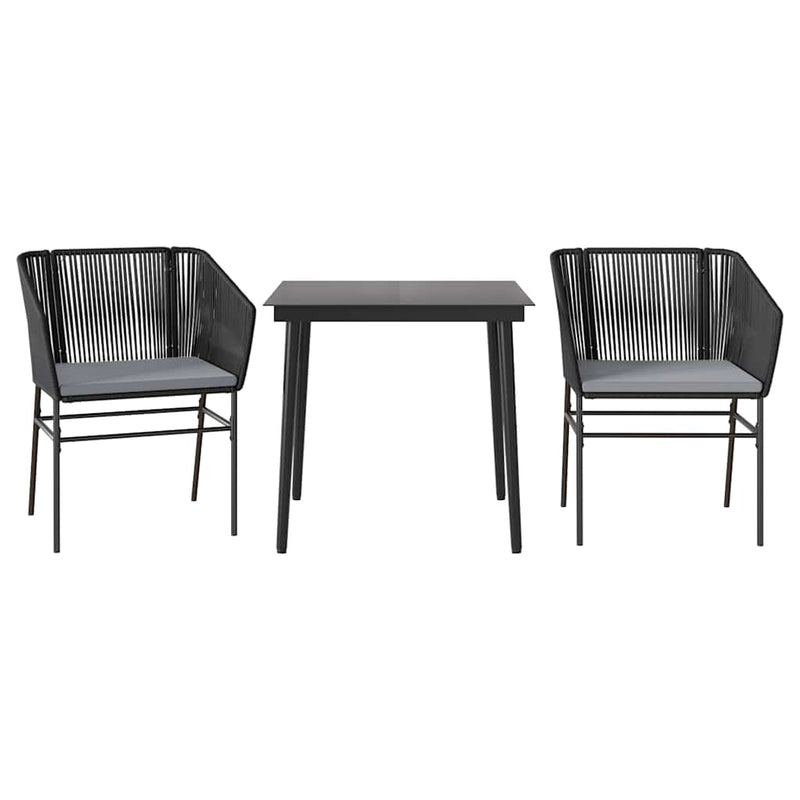 vidaXL 3 Piece Garden Dining Set with Cushions Black Poly Rattan Glass